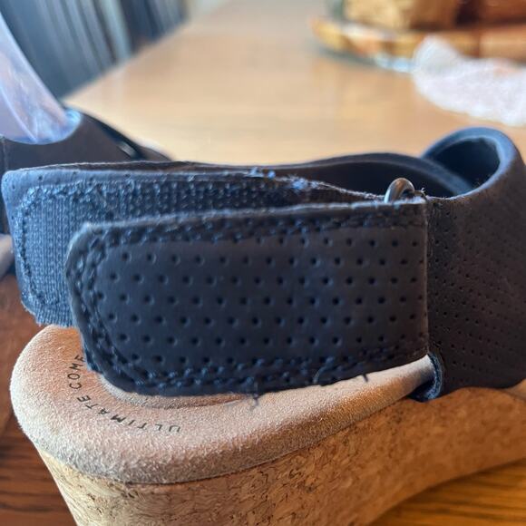 Clarks Wedge Platform Sandal Annadel Parker Size 9 Navy Suede Cork Slingback - Picture 7 of 9